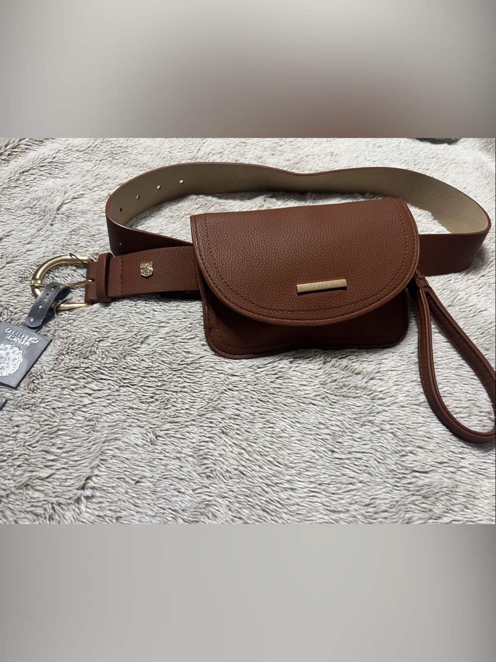 Vince Camuto Brown Pebbled Leather Mini Belt Bag with Gold Hardware size M
